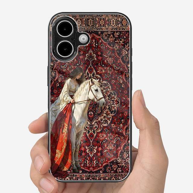 Classic Totem Girl Horse Printing Glass PC TPU Mobile Phone Back Cover Case for Iphone X Xr XS 11 12 13 14 15 16 17 18 Pro Max
