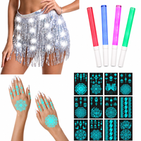 Lot de Faveurs Lumineuses LED Rechargeables pour Fêtes Pleine Lune, Écharpes de Hanche Scintillantes à Paillettes, Tatouages Temporaires, Accessoires de Danse en Gros