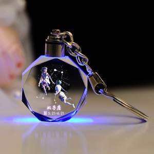 Nouveau porte-clés en cristal 12 constellations <span class=keywords><strong>personnalisé</strong></span> porte-clés lumière LED en verre du zodiaque gravé au laser 3d pour cadeau souvenir - Product Image 1