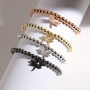 Fashion 5MM Women Round Hematite Elastic <strong>Bracelet</strong> with Cubic Zircon <strong>Dragonfly</strong> Charm <strong>Bracelet</strong> - Product Image 1