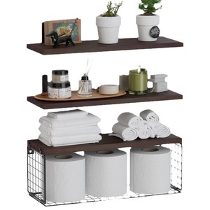 Étagère suspendue murale en bois personnalisable Étagère de séparation flottante à plusieurs niveaux Toilette en bois avec papier Stora - Product Image 5