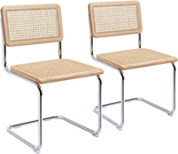 Fauteuil de salle à manger moderne en rotin et bois, style Cesca, avec revêtement en métal argenté, durable, pour la maison, le salon, structure en acier