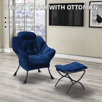 Fauteuil de relaxation moderne pliable avec repose-pieds, revêtement en velours, pieds en métal, housse amovible, pour la maison, le bureau, le salon, la salle à manger