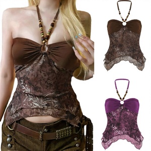 Top Corto de Verano para Mujer, Estilo Vintage, Floral, Transpirable, Ecológico, de Secado Rápido, Cuello en V, Tejido de Punto, Sin Mangas - Product Image 3
