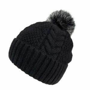 Bonnet d'hiver tricoté pour femme, imprimé sérigraphié, avec pompons en fourrure - Produit promotionnel pour le bureau - Product Image 3