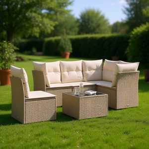 Ensemble de canapés de jardin en rotin beige avec structure en acier thermolaqué, meubles d'extérieur - Product Image 2