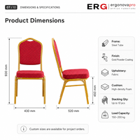 Silla Ergonovapro para Banquetes, Hoteles, Bodas, Eventos, Restaurantes, Conferencias, Apilable, de Aluminio Dorado, Tapizada, para Comedor y Sala de Estar