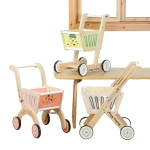عربة تسوق خشبية للأطفال عربة محاكاة عربة ألعاب منزلية