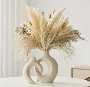 Новинка 2022, Натуральные сушеные цветы, вазы в скандинавском стиле, современный букет для домашнего декора, набор неглазурованных керамических ваз