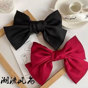 Jk Satin <b>Bow</b> Hair Clip <b>Red</b> And Black Side Clip For Women Daily Wear Headdress Fabric Precision Made - Product Image 1