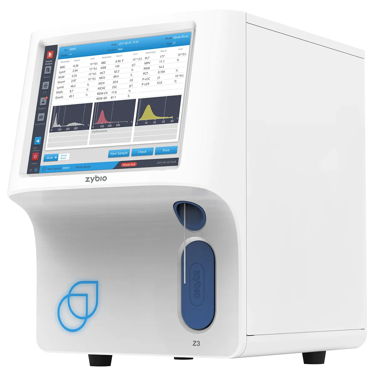 Zybio Z3 CBC + 3DIFF Cell Counter Mesin Penganalisis Hematologi Darah Layar Sentuh untuk Laboratorium