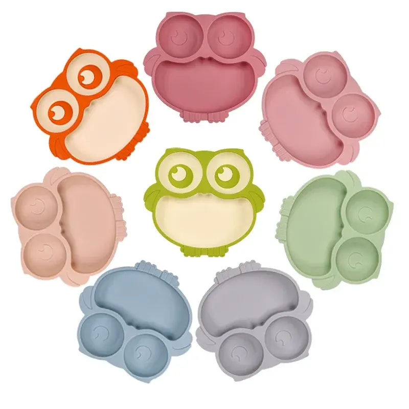 Silicone Owl Suction Dinner Plates Toddlers Plates Divided Plates Baby Feeding Set Baby Products BPA Free One OPP Bag NO Handle