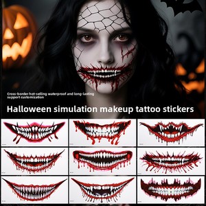 Scary Big Mouth Temporary <strong>Tattoo</strong> 2026 Halloween Realistic Face Stickers Clown for Adults, Horror Prank Props Make up Face Decals - Product Image 3