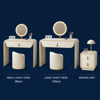 Ensemble de coiffeuse de luxe en bois massif couleur crème, table de maquillage moderne et minimaliste en cuir pour chambre à coucher avec rangement intégré, robuste et autoportante