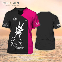 T-shirt à manches courtes et col rond pour homme et femme, imprimé en 3D, motif amusant de magasin d'animaux, uniforme de toiletteur pour animaux, ample et confortable