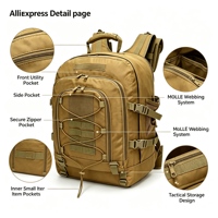 Sac à dos tactique 35L en polyester 600D avec système Molle, sac de voyage sportif d'extérieur, sac de randonnée durable, vente en gros OEM ODM faible MOQ