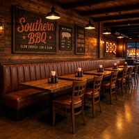 Ensemble de meubles pour restaurant Ron Group Cafe : banquette en cuir, table carrée en bois massif durable, chaises rembourrées.