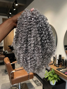 Perruque courte <span class=keywords><strong>bob</strong></span> 150% gris poivre et sel en cheveux humains, perruque afro bouclée crépue, sans décoloration, gris naturel, sans colle, prête à porter pour femmes - Product Image 1