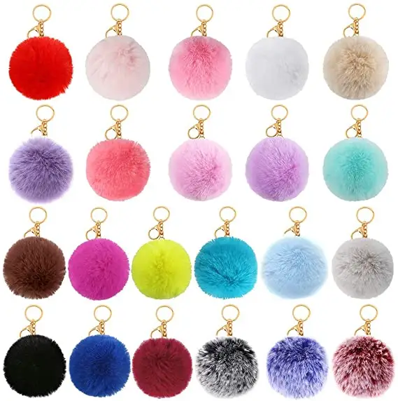 Wholesale Multi-color Fur Ball Cute Plush Puff Key Ring 8cm Round Pom Pom Keychain