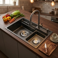 Évier de cuisine cascade en acier inoxydable 304 à cuve unique, fait main, avec robinet, pour montage en plan, OEM/ODM
