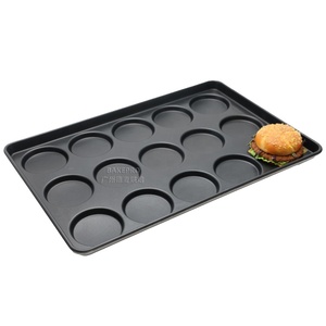 Bandeja para Hornear Hamburguesas <span class=keywords><strong>de</strong></span> Aluminio Antiadherente y Ecológica HB-15Y4 <span class=keywords><strong>de</strong></span> 40 mm <span class=keywords><strong>de</strong></span> Grosor con 15 Moldes Consecutivos para <span class=keywords><strong>Pan</strong></span> y Moldes Largos para Pasteles - Product Image 1