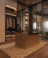 Armoire de chambre contemporaine autoportante convertible avec bureau d'angle intégré, meuble de rangement sur mesure en verre