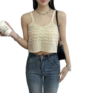Tops cortos de punto de poliéster de lana orgánica para mujer, camiseta recortada sin mangas amigable con la piel de verano para mujer