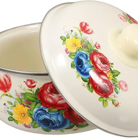 Set Peralatan Masak Enamel Besi Cor Kustom dengan Tutup Kaca, Desain Cetak Bunga, Gagang Oven, Aman untuk Mesin Cuci Piring dan Oven, 2-Piece Gaya Amerika