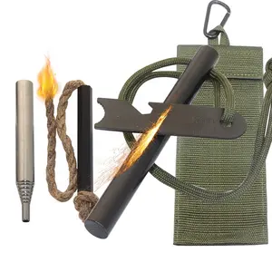 Tragbares Outdoor-Zubehör Camp Fire Starter Pouch Kit Ferro cerium Rod Blowing Pipe mit Jute Tinder