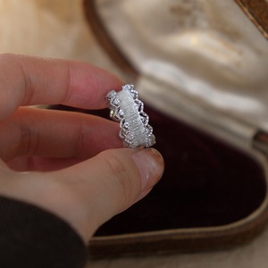 S925 Pure Silver Vintage Hollow Lace Striped <b>Ring</b> for Women Fashionable Antique Style Inlay Delicate and Cool <b>Opening</b> <b>Ring</b> - Product Image 1