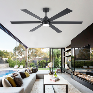 Quạt trần đèn hiện đại kiểu dáng Pop, màu đen/niken, 6 cánh gỗ ép, 66 inch, điều khiển từ xa, cung cấp từ nhà máy - Product Image 1