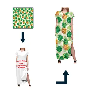 Women Fashion Side Slit Skirt Print On Demand Short Sleeve V-Neck Dress Factory Hot Sale Ladies Maxi Dresses Custom