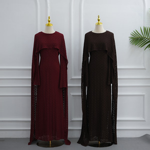 <span class=keywords><strong>Robe</strong></span> longue élégante en dentelle avec châle pour femme, manches longues ajourées, taille ajustable, Abaya musulmane modeste - Product Image 4