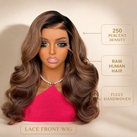 Perruques Lace Front 250% de densité en cheveux humains indiens bruts, entièrement tissées à la main, style Ruili, peuvent être teintes et permanentées pour femmes