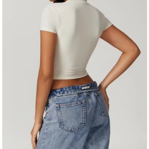 T-shirt court sexy et ajusté pour femme, excellent rapport qualité-prix, été, manches courtes, plissé, tricoté, taille XL, imprimé - Product Image 1