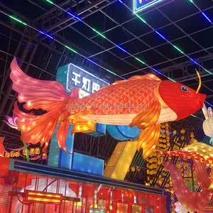 電気大型ナイロンシルク生地中国魚ランタン祭り用