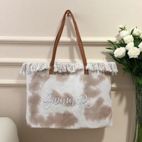 Tas Kanvas Wanita Model Hobo Warna-Warni, Multi-Fungsi, Kapasitas Besar, Kasual, dengan Rumbai dan Resleting, untuk Belanja dan Penggunaan Sehari-hari