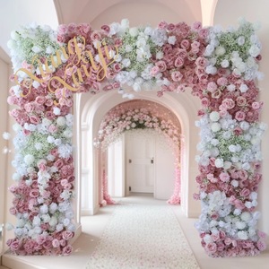 J-168 Arco Cuadrado de Flores de Seda Rosa y Blanca Románticas para Decoración de Bodas, Arco Floral Artificial para Escenario de Boda - Product Image 2