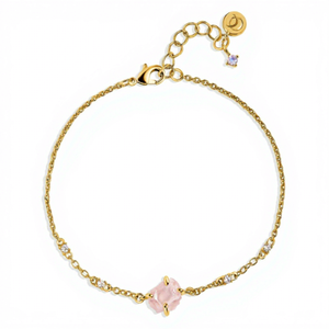 Pulsera de Plata de Ley 925 Chapada en Oro con Cuarzo Rosa Natural, Pulsera de Cadena con Cristales Rosados Naturales, Elegante para Mujer - Product Image 1
