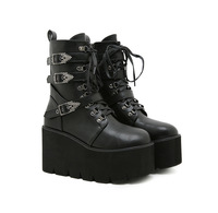 Bottes à plateforme pour femmes CHENO, en cuir, à talon haut et épais, style gothique, pour femmes