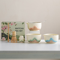 Nouveau design, support à fouet à matcha en céramique, motif de montagne en relief, fouet en bambou, cuillère à matcha, ensemble à matcha pour les amateurs de thé