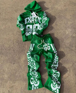 Individuelles Trainingsanzug-Set für Herren mit Acid-Waschung und Reißverschluss, Blanko Puff-Print Flare Trainingsanzug, Hoodie und Sweatpants aus Frottee - Product Image 2