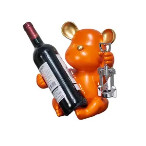 2023 탁상 수지 와인 홀더 iwith 병따개 홈 장식 및 주방 스토리지 와인 랙을위한 완벽한 우울한 곰 수지 공예