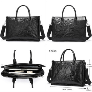 Sac de voyage noir pour <span class=keywords><strong>avocat</strong></span>, sac fourre-tout en cuir, sac à bandoulière pour ordinateur portable 14 pouces, sacoche d'affaires en cuir pour homme - Product Image 4