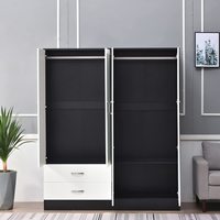 Concept demi-ouverte, avec cintre, lit de chambre à coucher, 4 portes et 2 tiroirs, haute finition brillante, miroir