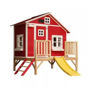도매 사용자 정의 야외 실내 놀이 집 나무 목조 주택 게임 어린이 놀이 집 어린이를위한 슬라이드과 세트