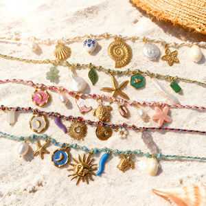 قلادة عصرية من موسز جويلز بتصميم هندسي على شكل صدفة بحرية وسلحفاة بحرية، مصنوعة من اللؤلؤ الطبيعي والفولاذ المقاوم للصدأ غير القابل للتآكل - Product Image 1