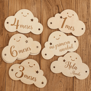 Set de Marcadores de Etapas de Madera con Diseño de Nube para Bebés, Hecho a Mano y Ecológico, Diseño Moderno para Fotos del Crecimiento del Bebé - Product Image 4