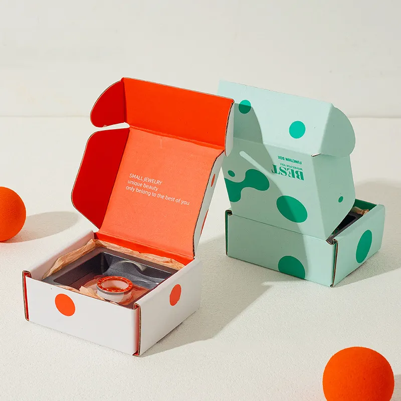 Piccola mini scatola ondulata stampata gioielli quadrati portachiavi sapone confezione regalo mailer mailling consegna scatola di spedizione arancione verde