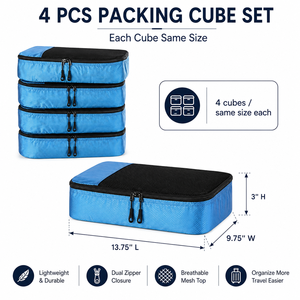 Juego de 4 Cubos de Embalaje para Viaje, Organizadores de Equipaje, <span class=keywords><strong>Bolsas</strong></span> de Almacenamiento Ligeras de Malla para Maletas - Product Image 6